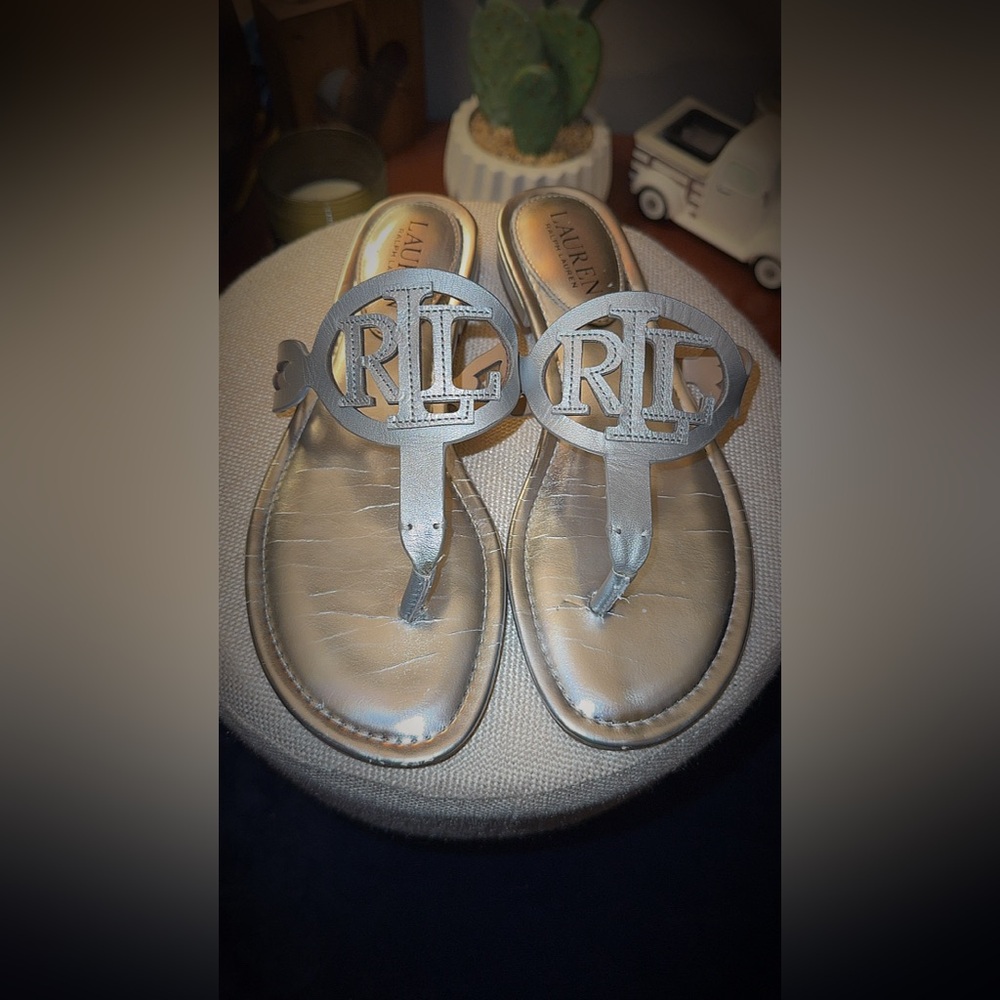 Polo by Ralph Lauren Silver Sandals with Medallion